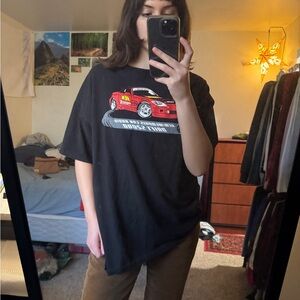 Black Graphic T-Shirt with Red Car Design